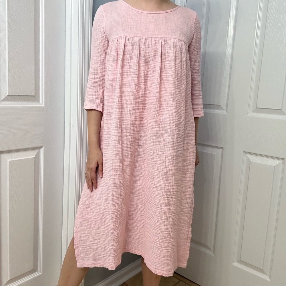 Petite Plume Nightgown Dress Gauzey Cotton Pink Dainty Midlength Size Small.